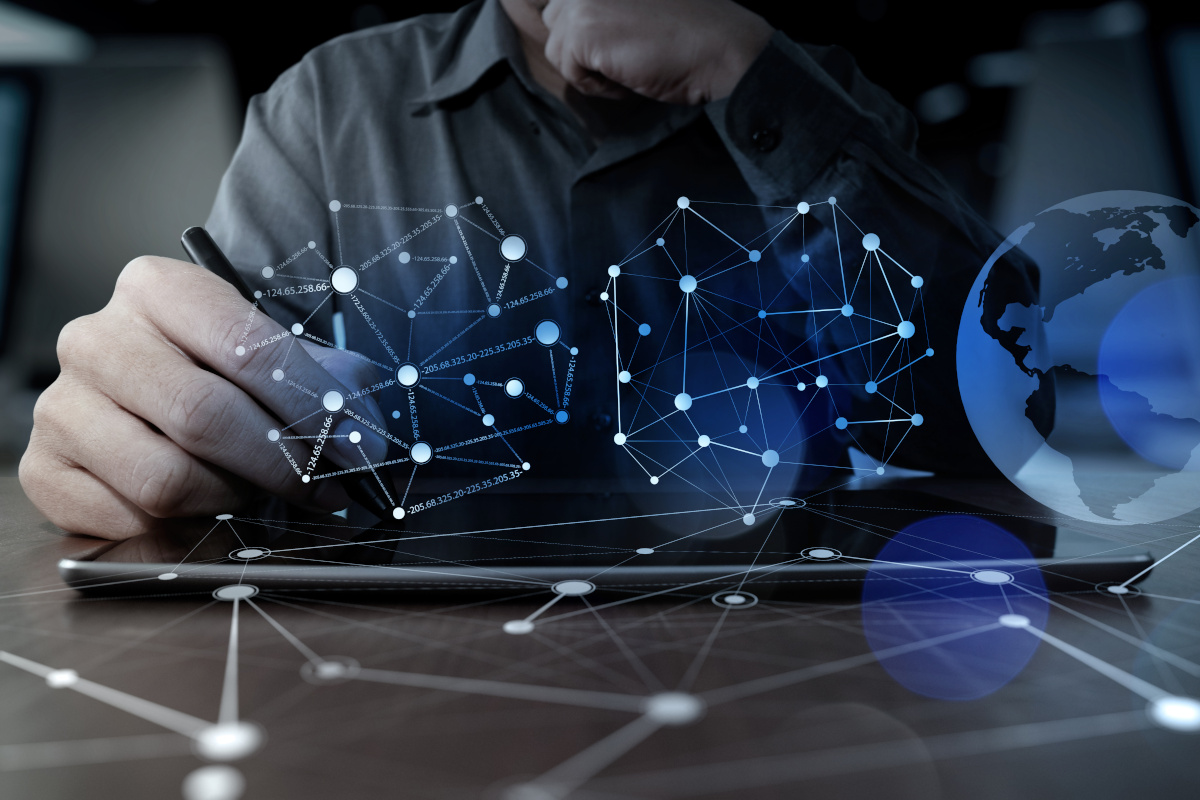 Man working on digital diagram