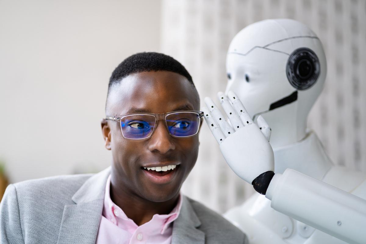 Human and AI Robot.
