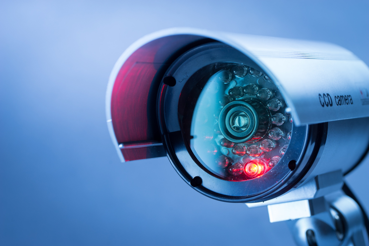 CCTV security camera mounted on a commercial building.